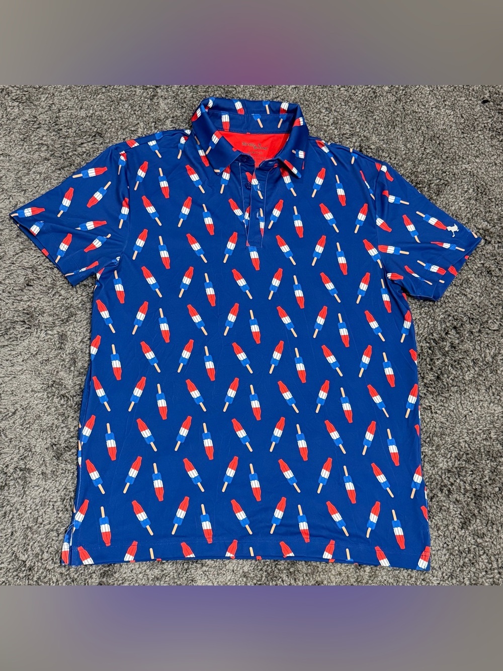 Birdie Bound Golf Polo Blue Bomb Pop Rocket Popsicle Shirt USA Print size S